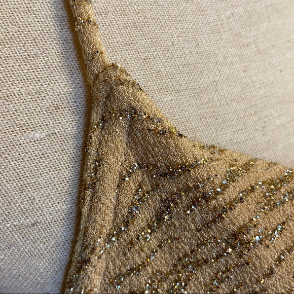 Vintage Gold Sparkle Glitter Open Back Fish Tail Sexy Party Halter Dress - Picture 9 of 17